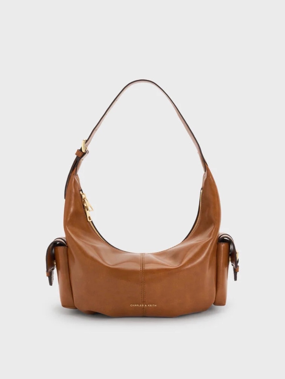 Charles & Keith Bessie Side-Pocket Hobo Bag - Distressed Tan